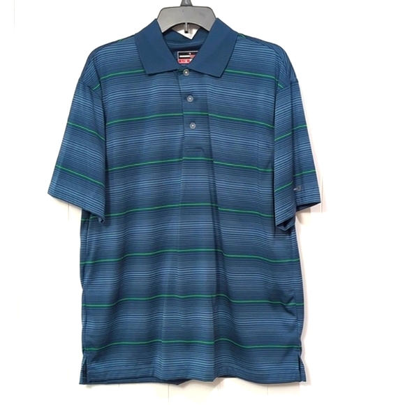 ❤️5/$25  Men Large Stripe Polo Shirt - Picture 1 of 4